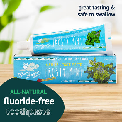 Green Beaver All Natural Toothpaste – Vegan, Fluoride Free, Gluten Free – Frosty Mint 75ml (3 Pack)