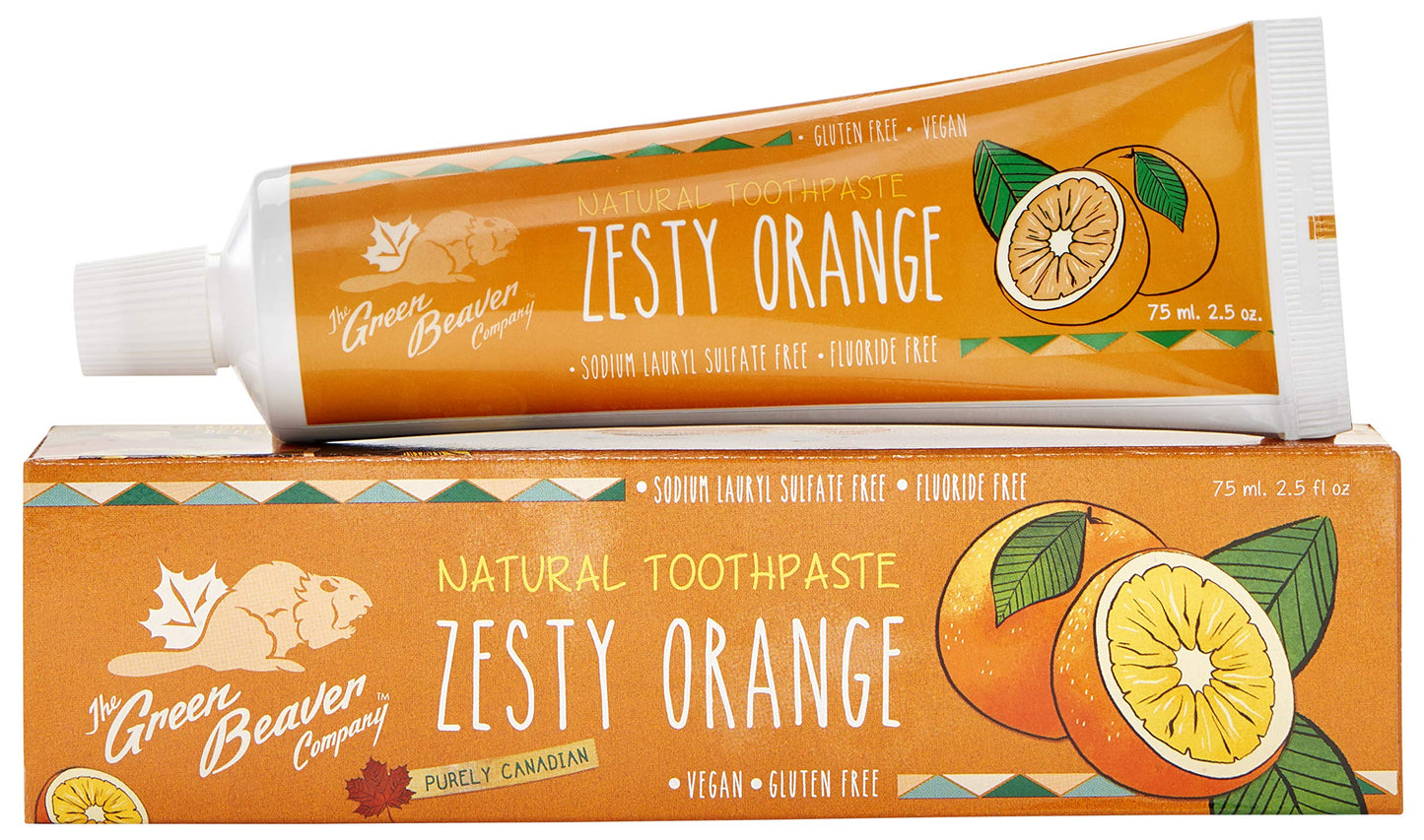 Green Beaver All Natural Toothpaste - Zesty Orange (75ml) 3 Pack - Vegan, Fluoride Free, Gluten Free