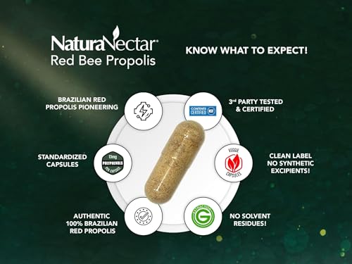 NaturaNectar Red Bee Propolis Capsules – NSF Certified, Gluten-Free (60pcs)