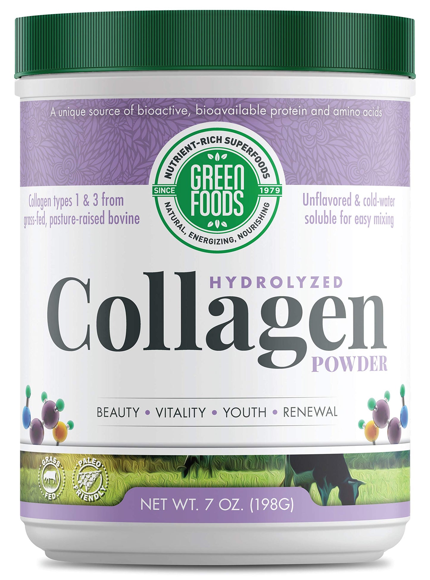 Green Foods Grass-Fed Hydrolyzed Collagen Peptides Protein Powder 7oz | 30 Servings