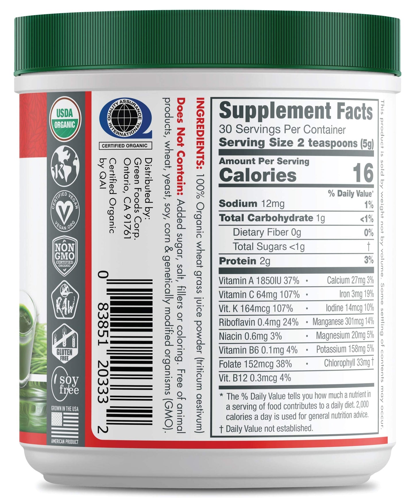 Green Foods Wheat Grass Shots 5.3 oz - Organic, Kosher, Vegan, Raw