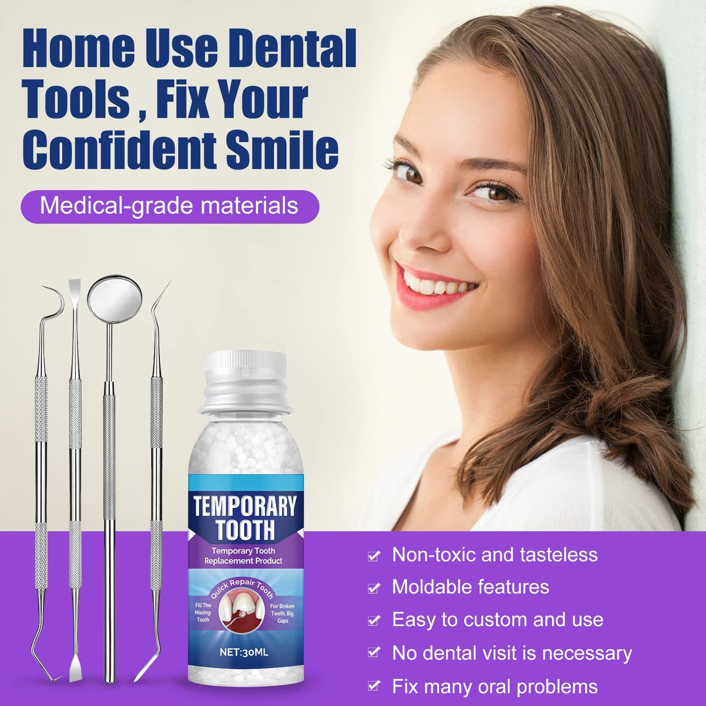 Green Hills Tooth Repair Kit – Moldable Tooth Filling DIY at Home with 4 Dental Tools