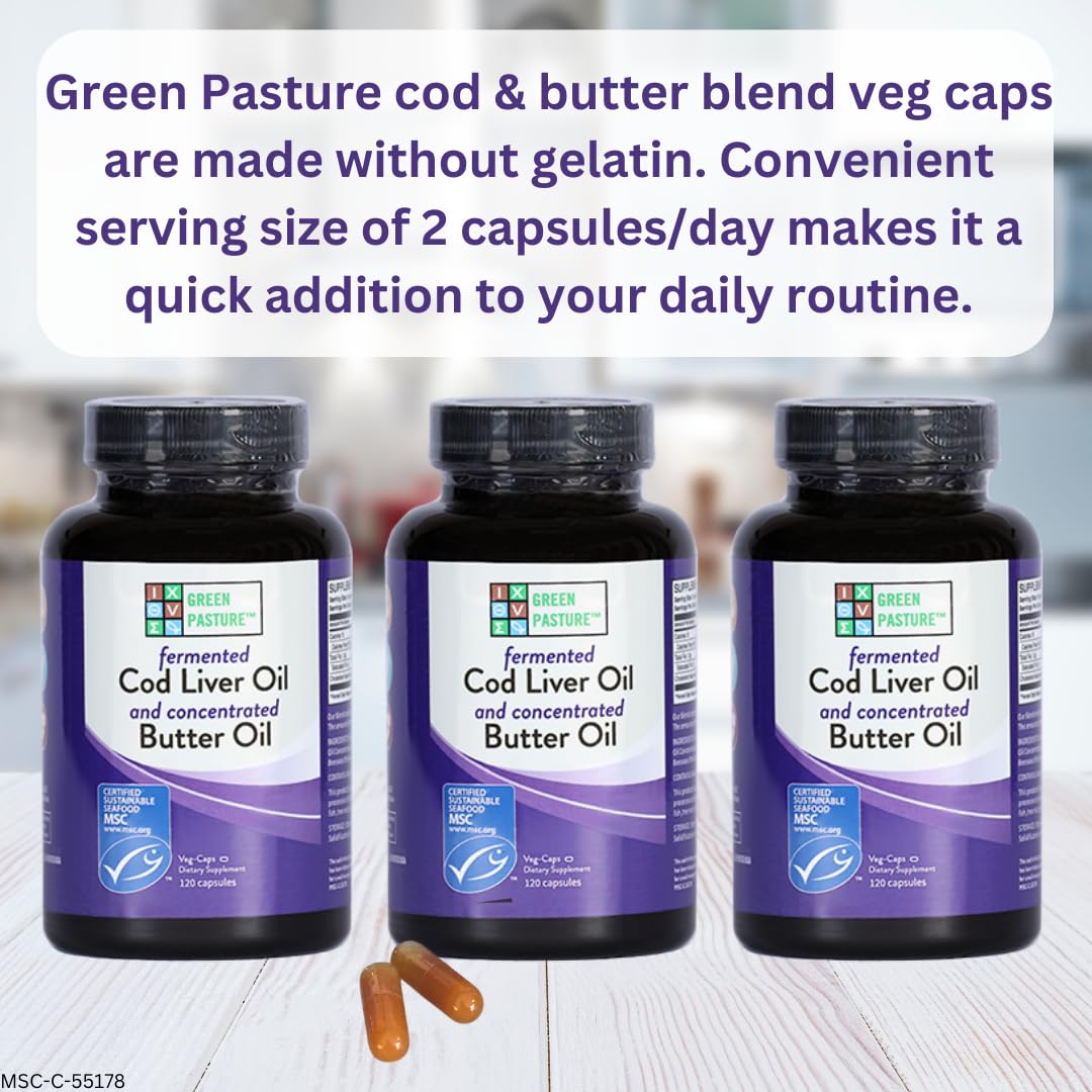 Green Pasture Fermented Cod Liver Oil & Butter Oil Blend - 120 Capsules