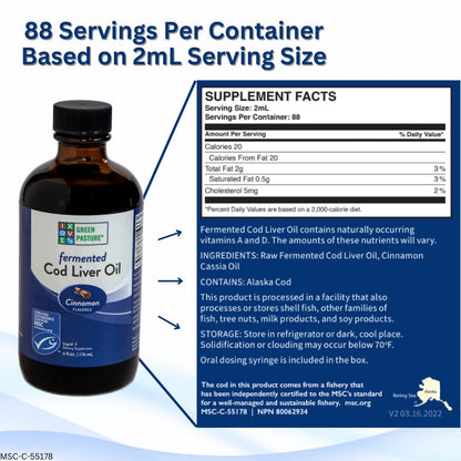 Green Pasture Fermented Cod Liver Oil Liquid Cinnamon – 6 fl oz