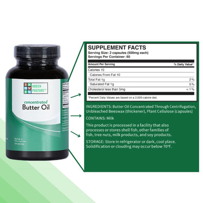 Green Pasture Concentrated Butter Oil Capsules | 120 Capsules | 60 Servings