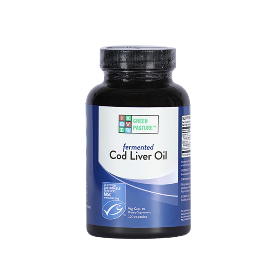 Green Pasture Fermented Cod Liver Oil - Non-Gelatin, 120 Capsules
