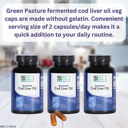 Green Pasture Fermented Cod Liver Oil - Non-Gelatin, 120 Capsules