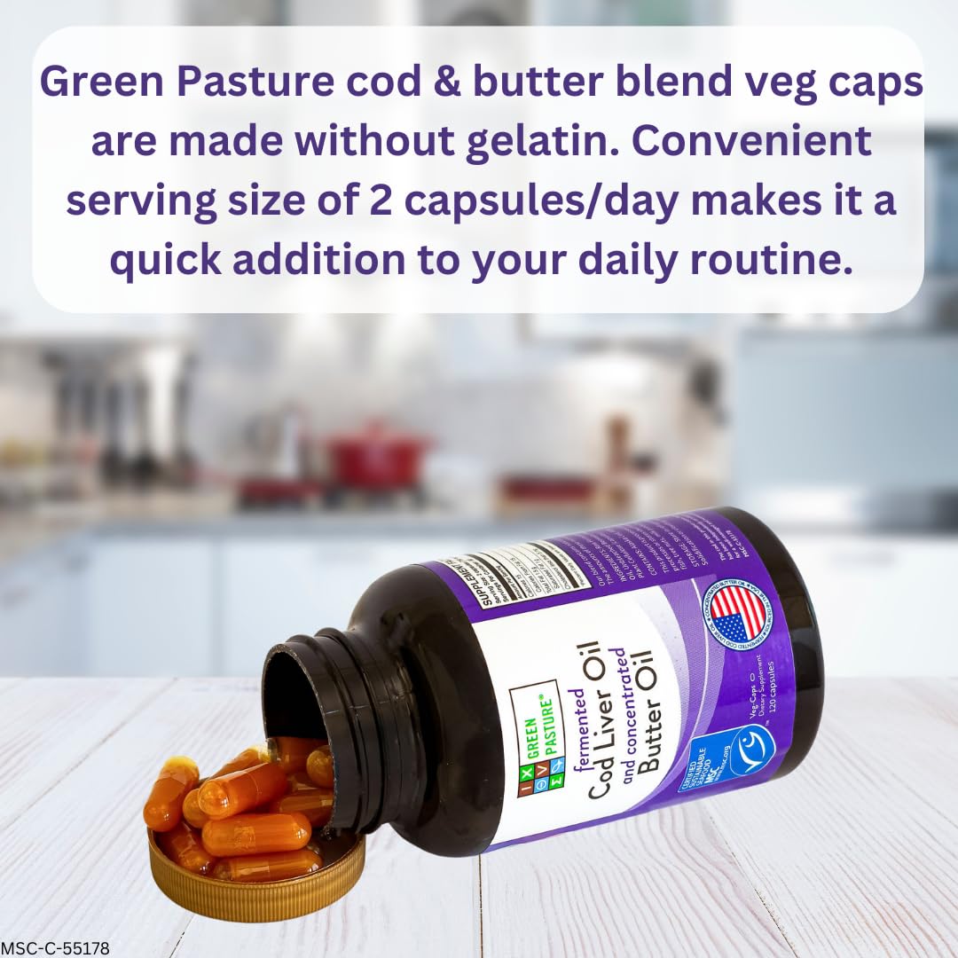 Green Pasture Fermented Cod Liver Oil & Butter Oil Blend - 120 Capsules