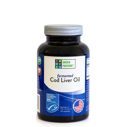 Green Pasture Fermented Cod Liver Oil - Non-Gelatin, 120 Capsules