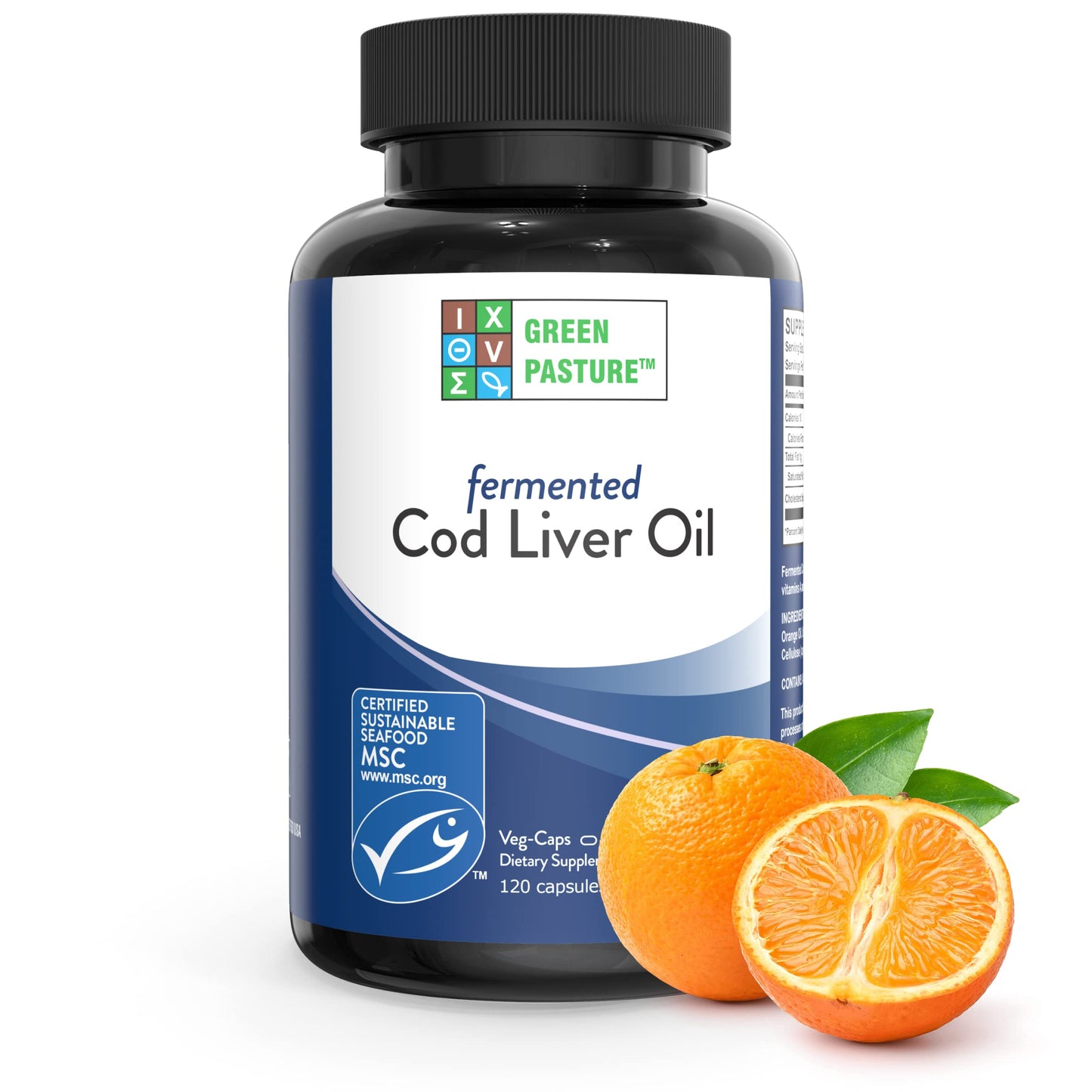 Green Pasture Fermented Cod Liver Oil Orange Flavor - 120 Capsules