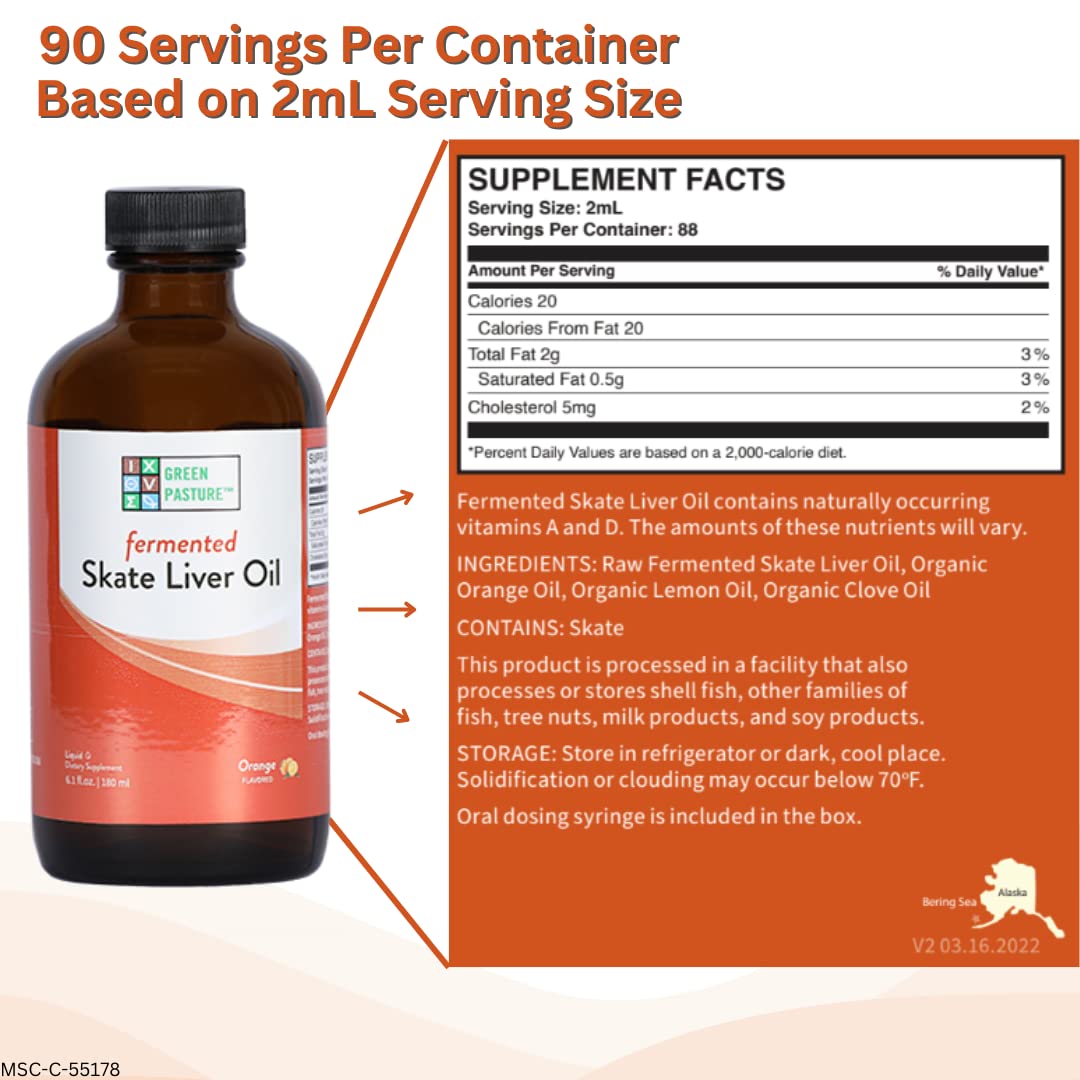 Green Pasture Fermented Skate Liver Oil - Orange | 6.0 fl oz