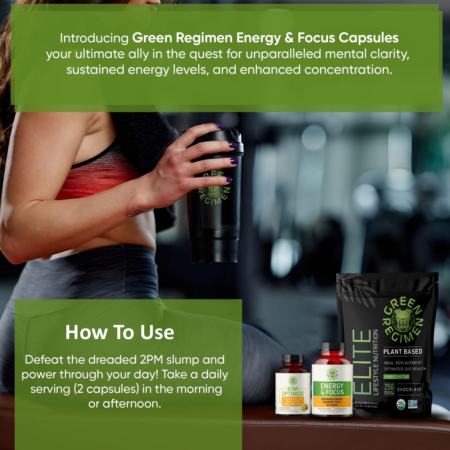 Green Regimen Energy & Focus Capsules - Natural Nootropic Supplement for Sustained Mental Clarity, Enhanced Concentration & Alertness - No Crash, Vegan, Non-GMO - 60 Caps