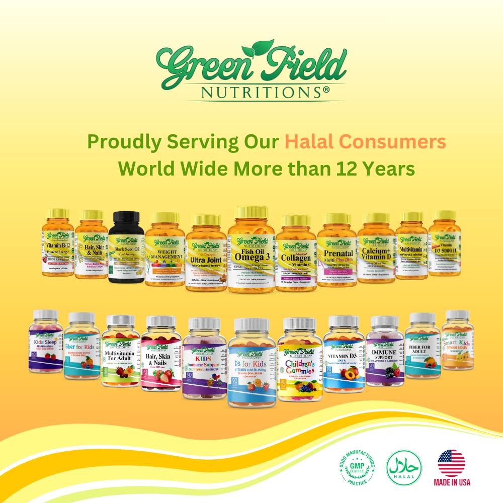 Greenfield Nutrition Halal Biotin Gummies – Hair, Skin & Nails, 5000 mcg per Gummy, 90 Gummies