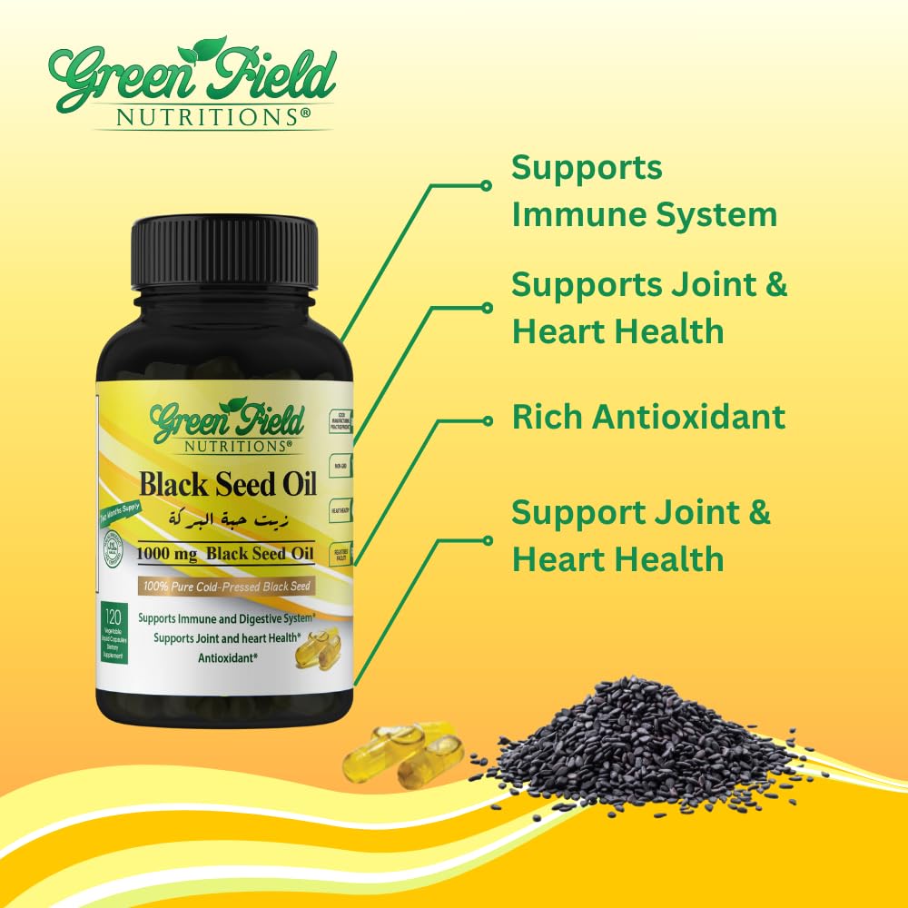 Greenfield Nutritions Halal Black Seed Oil – Immune, Digestive & Joints Health | 90 Liquid Veggies Capsules