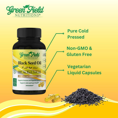 Greenfield Nutritions Halal Black Seed Oil – Immune, Digestive & Joints Health | 90 Liquid Veggies Capsules