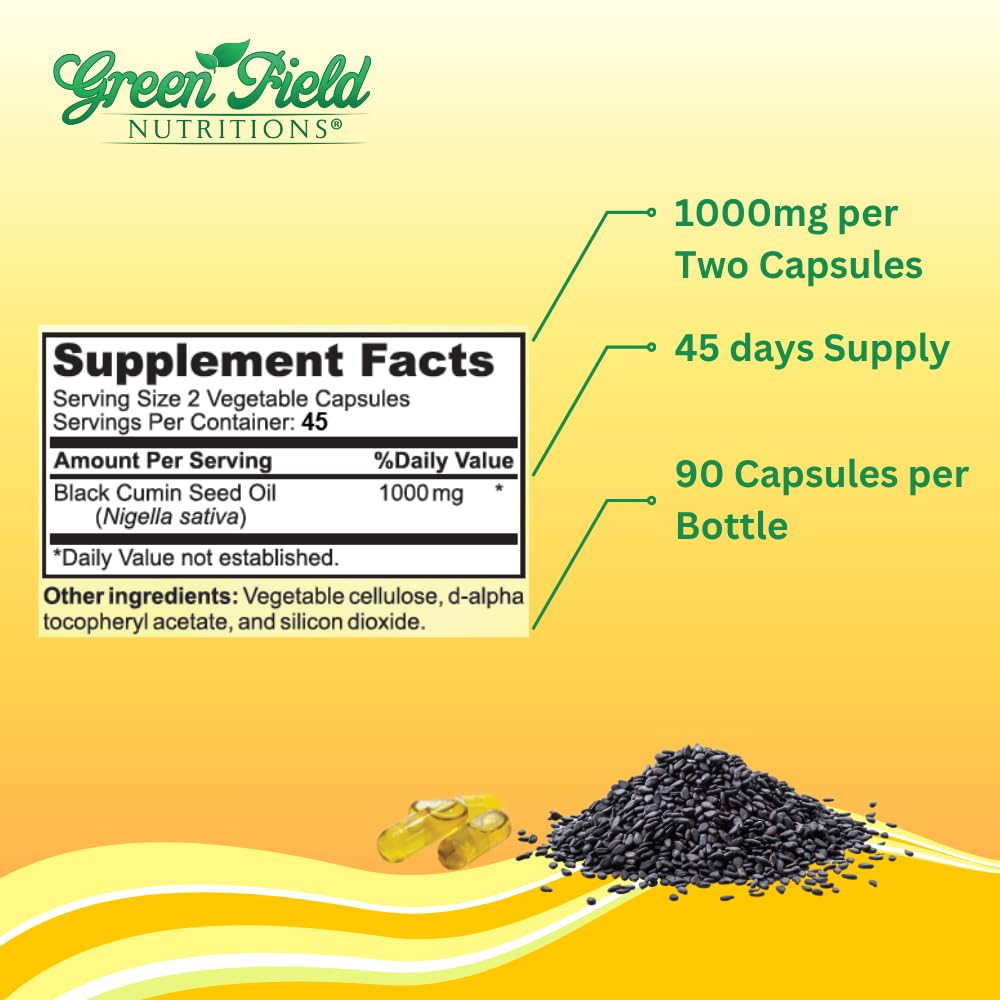 Greenfield Nutritions Halal Black Seed Oil – Immune, Digestive & Joints Health | 90 Liquid Veggies Capsules
