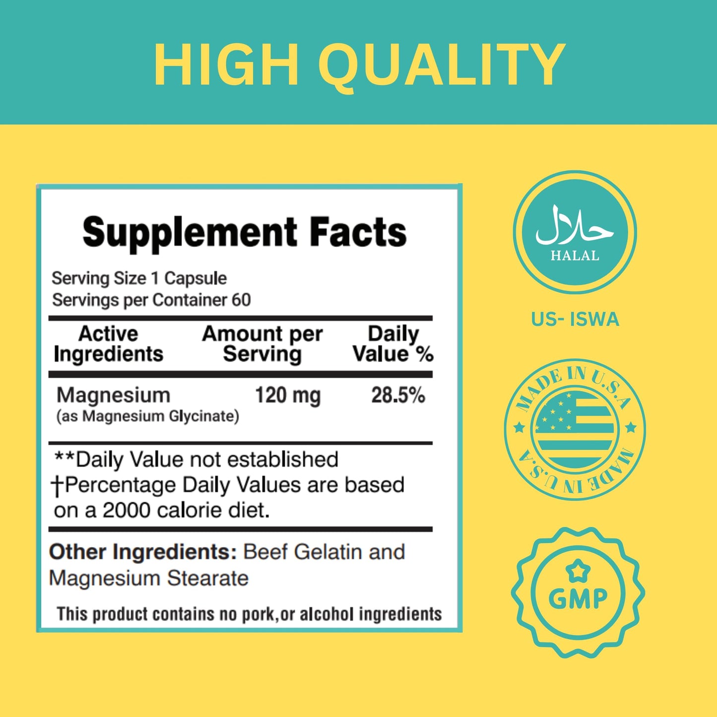 Greenfield Nutritions Halal Magnesium Glycinate 120mg - Gluten Free