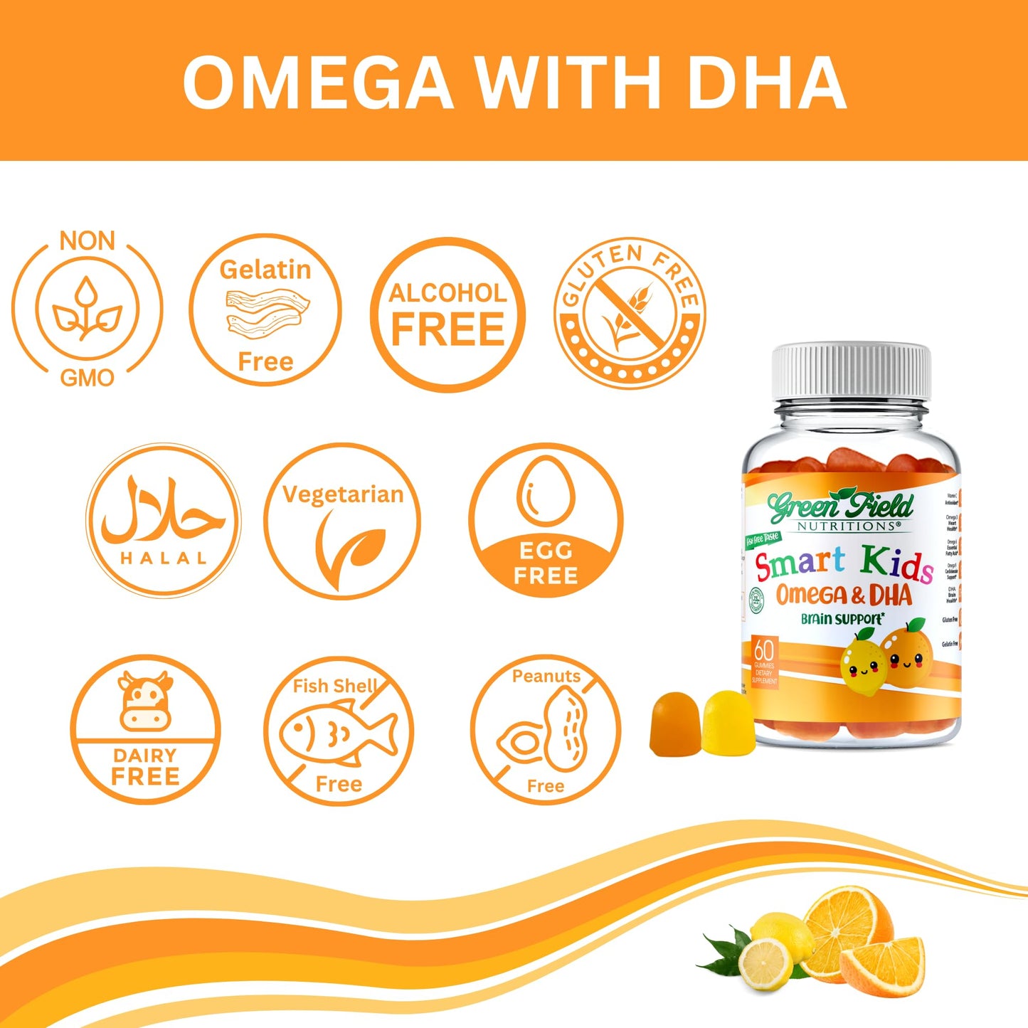 Greenfield Nutritions Smart Kids Halal Omega-3 DHA Gummies | Brain & Immune Support