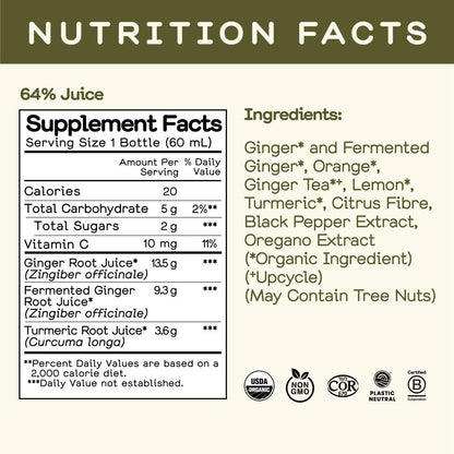 Greenhouse Juice Co. Fiery Ginger & Turmeric Wellness Shot – Immune Support, Vegan & Gluten-Free, 12-Count 60ml Glass Bottles