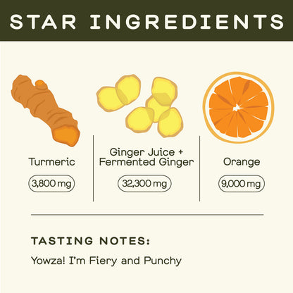 Greenhouse Juice Co. Fiery Ginger & Turmeric Wellness Shot – Immune Support, Vegan & Gluten-Free, 12-Count 60ml Glass Bottles