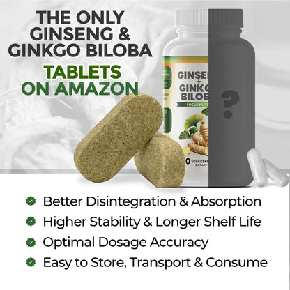 GreeNatr Ginko Biloba & Panax Ginseng – Brain Support & Focus (3 Bottles)