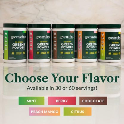 Greens First Original Greens Powder - 49 Superfoods, Prebiotics & Probiotics, Citrus, 30 Servings