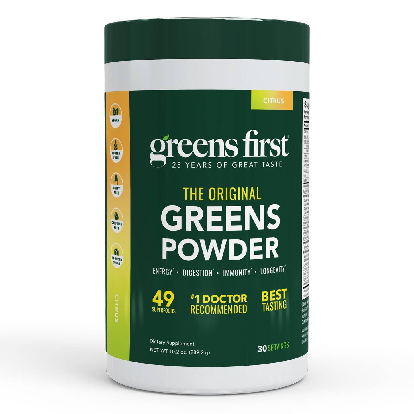 Greens First Original Greens Powder - 49 Superfoods, Prebiotics & Probiotics, Citrus, 30 Servings