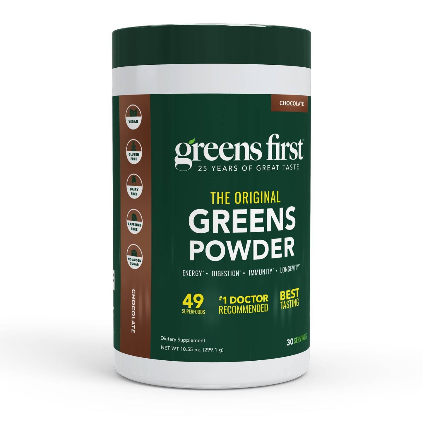 Greens First Original Greens Powder - 49 Superfoods, Organic, Vegan (Chocolate, 30 Servings)
