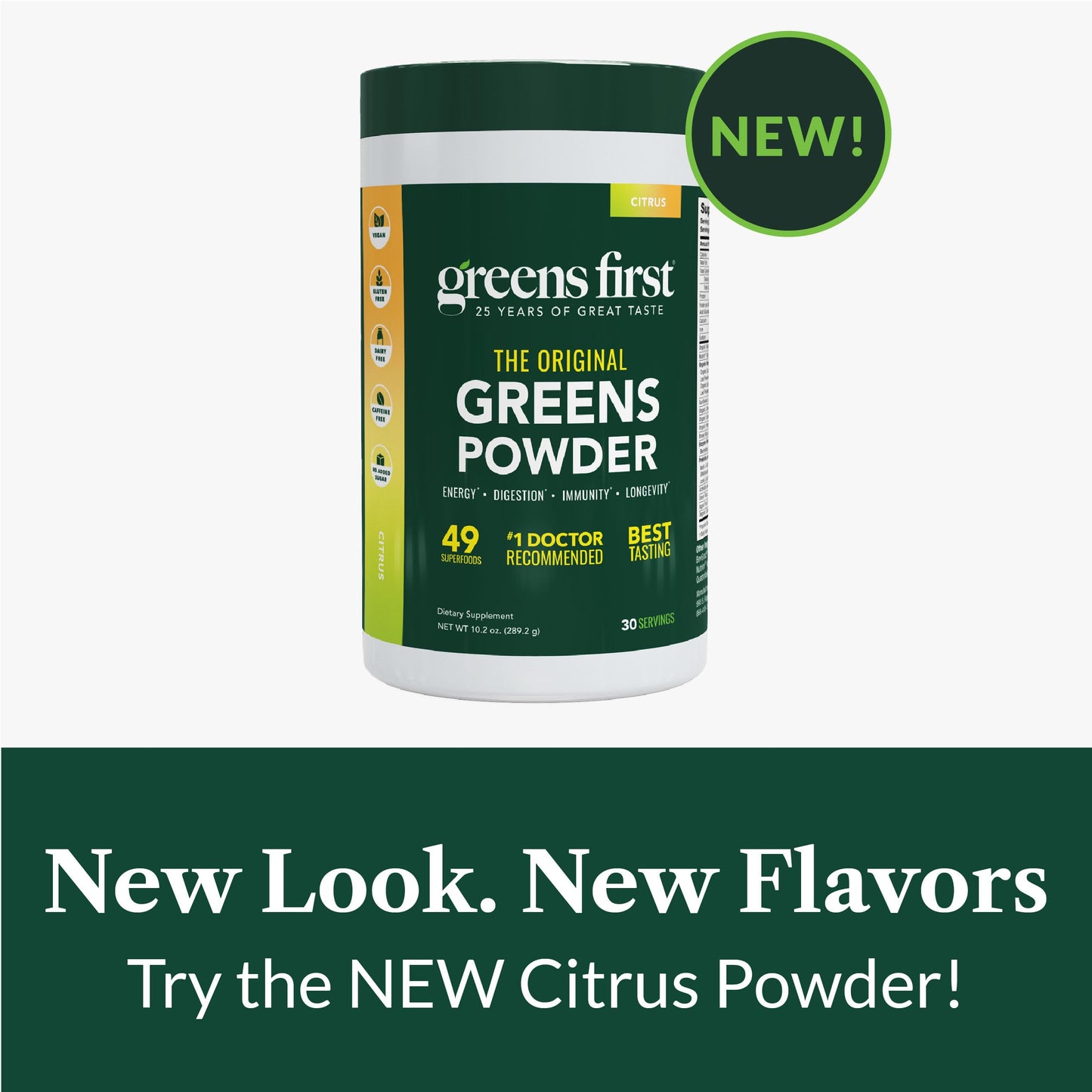 Greens First Original Greens Powder - 49 Superfoods, Prebiotics & Probiotics, Citrus, 30 Servings