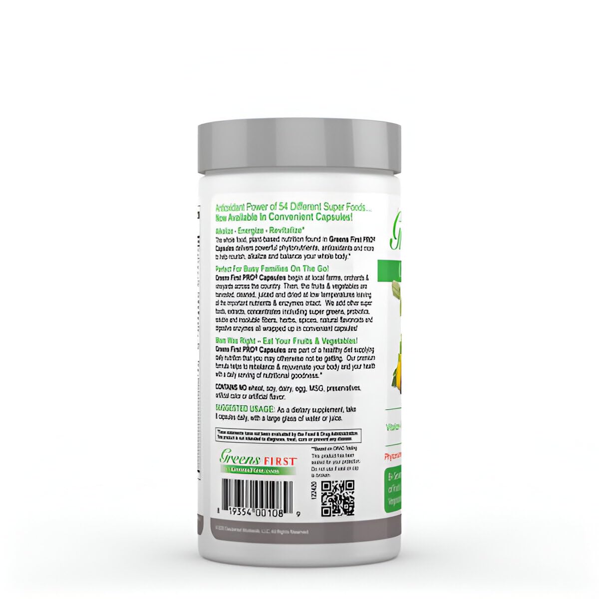 Greens First Phytonutrient Capsules – 54 Superfoods, Organic Fruits & Veggies, Probiotics & Digestive Enzymes – 180 Capsules