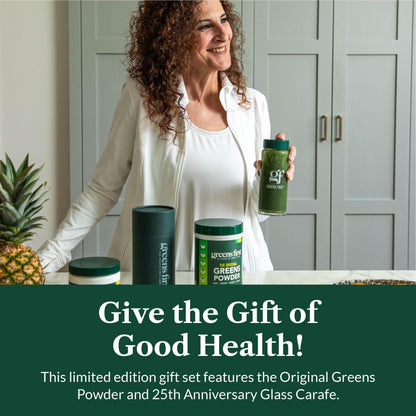 Greens First Gift Set - Limited Edition 25th Anniversary Glass Carafe & Mint Greens Powder (49 Superfoods)