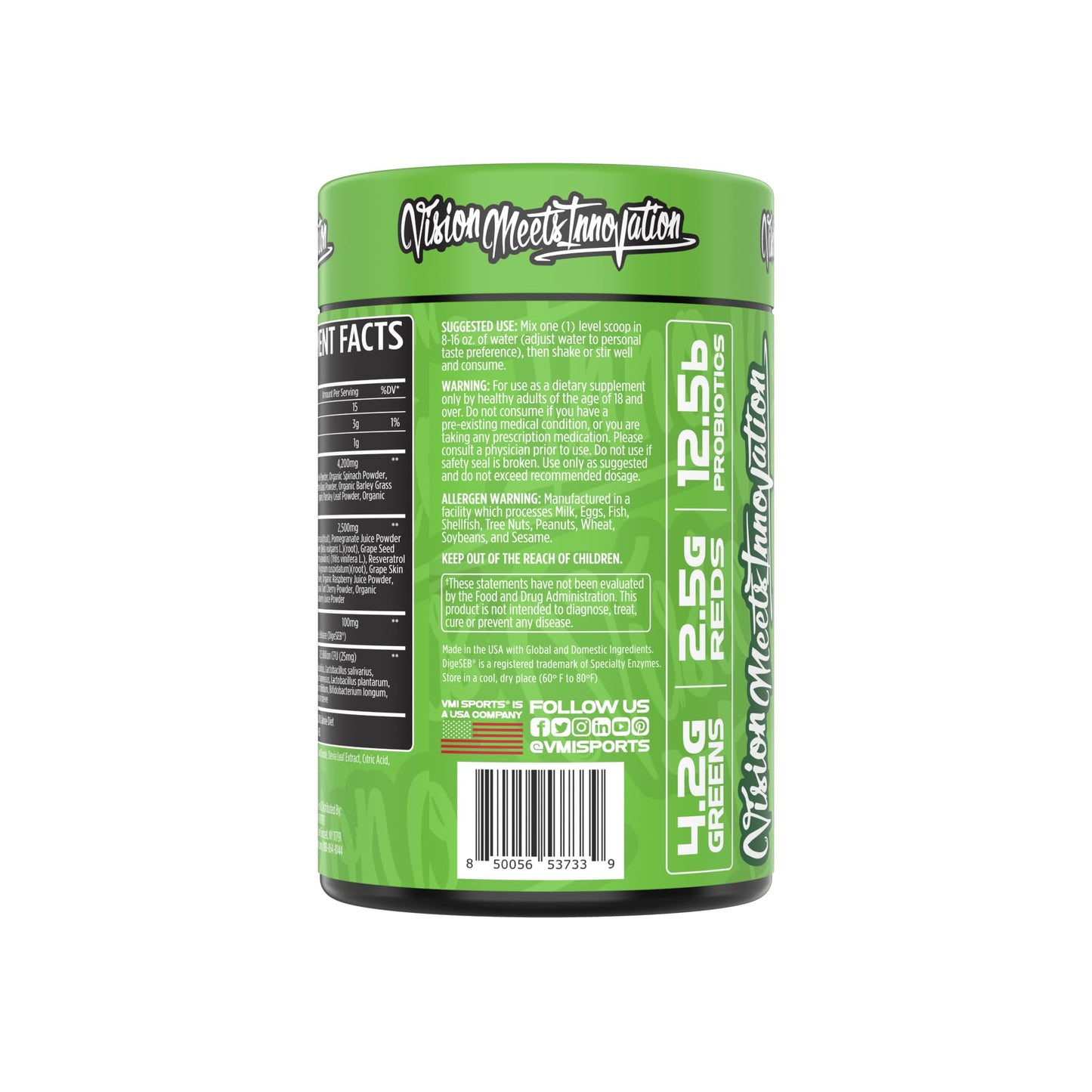 VMI Sports Greens + Reds – Advanced Superfood for Immunity & Gut Health | Enzymes & Probiotics | 30 Servings (Peach Iced Tea)