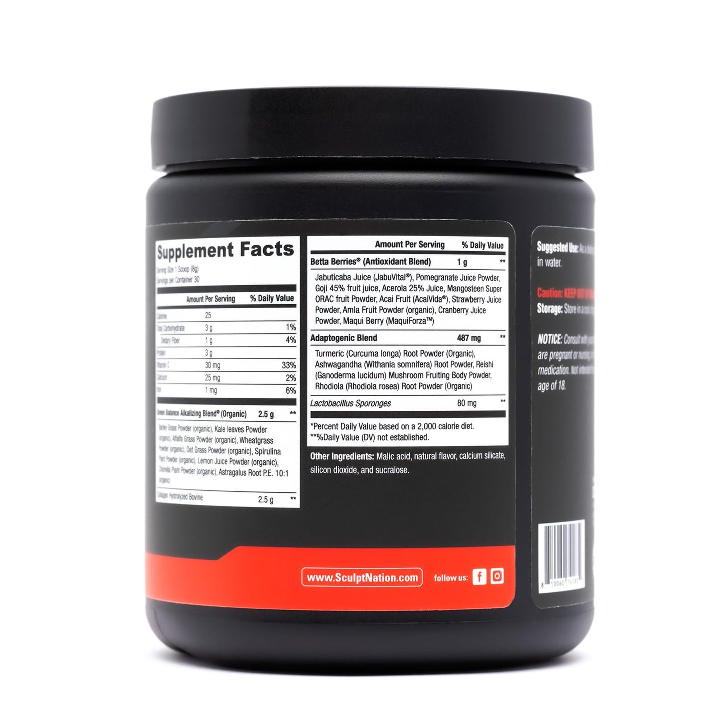 Sculpt Nation Greens Strawberry Powder with Collagen – Skin, Digestion & Energy