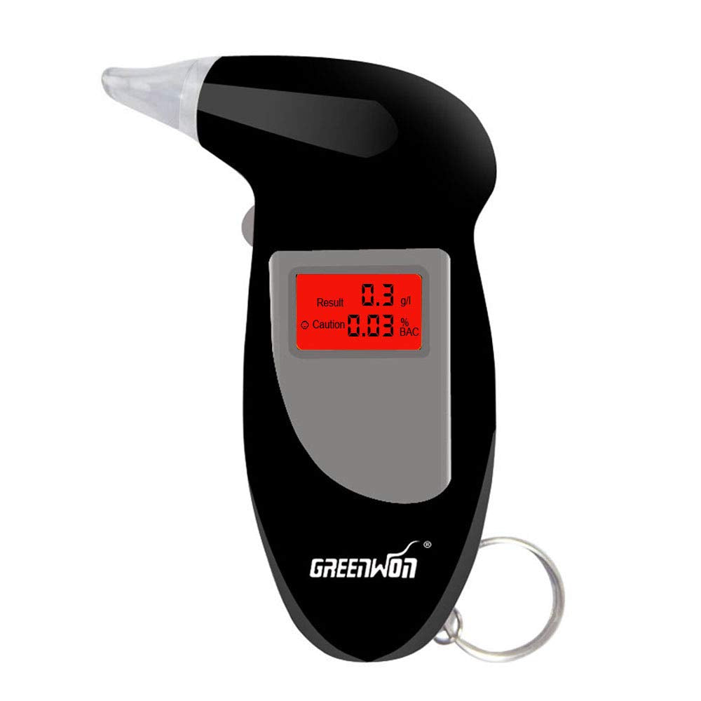 GREENWON Battery Powered Breathalyzer Keychain – Portable Digital Alcohol Tester with LCD Display | Personal Use G/Black