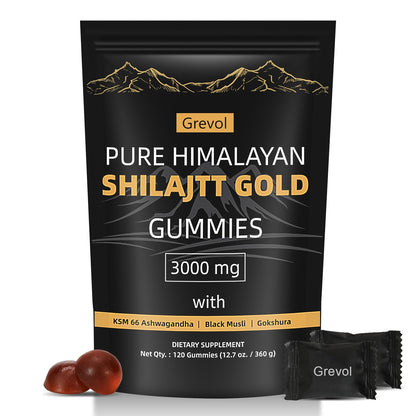 Grevol Himalayan Shilajit Gummies with Ashwagandha & Fulvic Acid – 120 Gummies