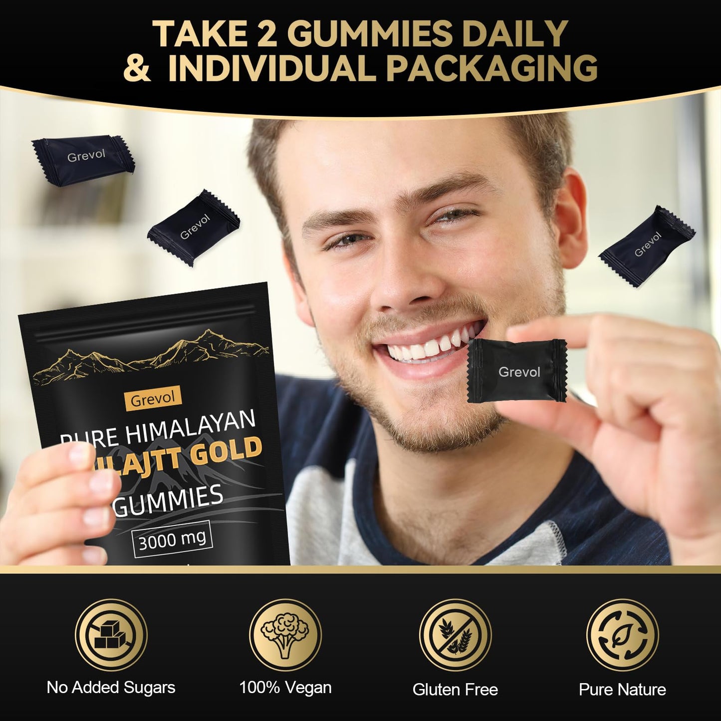 Grevol Himalayan Shilajit Gummies with Ashwagandha & Fulvic Acid – 120 Gummies