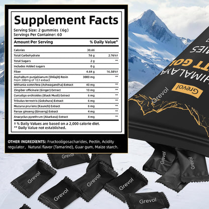 Grevol Himalayan Shilajit Gummies with Ashwagandha & Fulvic Acid – 120 Gummies