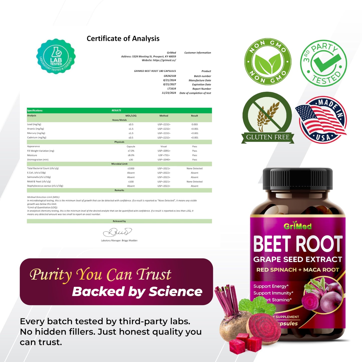GriMed Beet Root with Grape Seed Extract, Maca Root, Red Spinach & Ashwagandha – 180 Vegetable Capsules