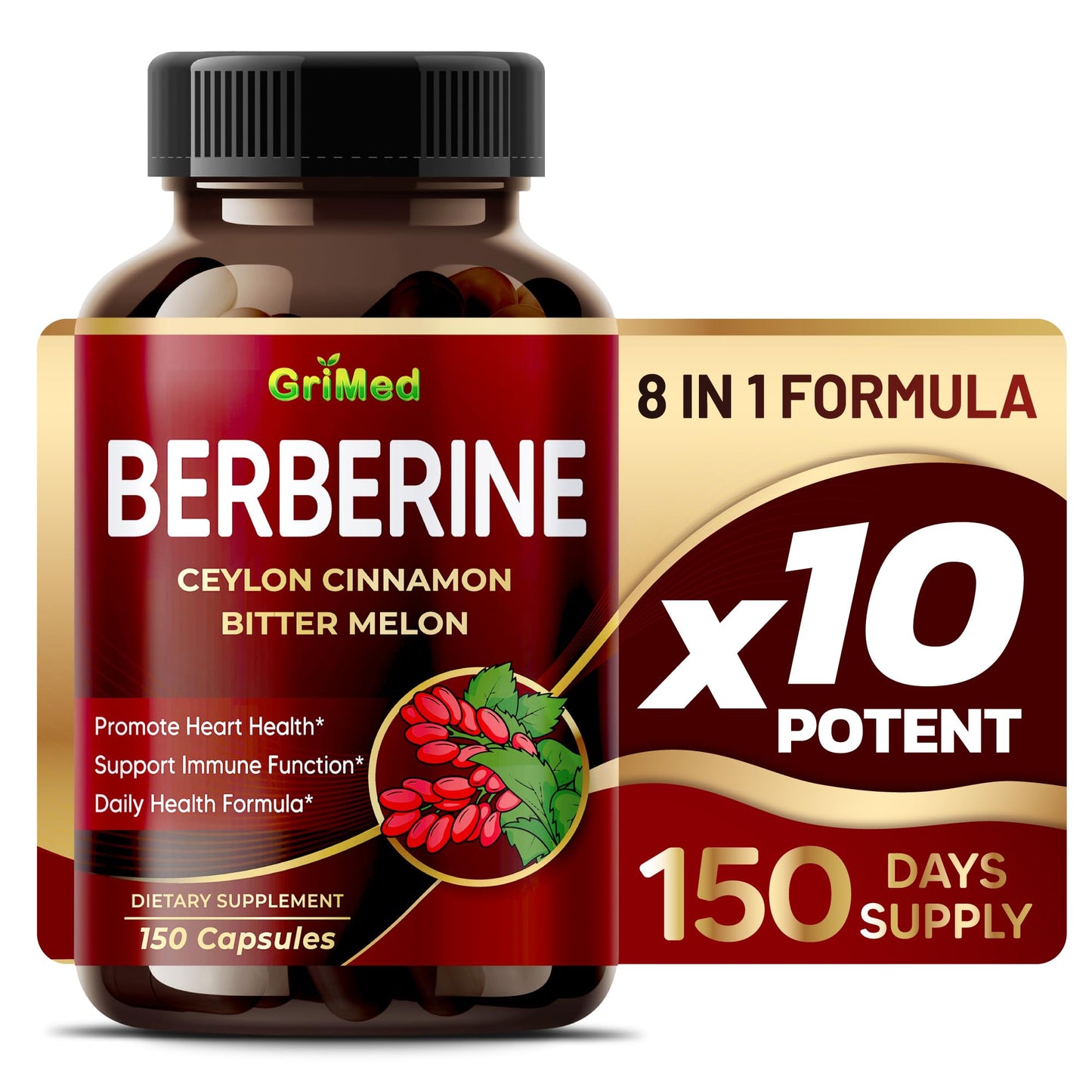 GriMed Berberine 9,500mg + Cinnamon & Bitter Melon — Immune Support | USA Made