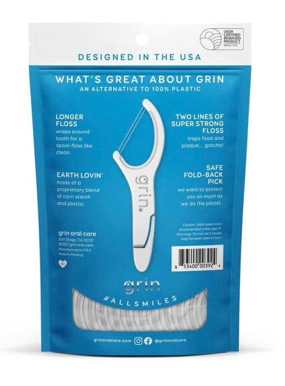 Grin Dental Floss 3-Pack (60 per pack) – White, 180 Total, Minty Fresh