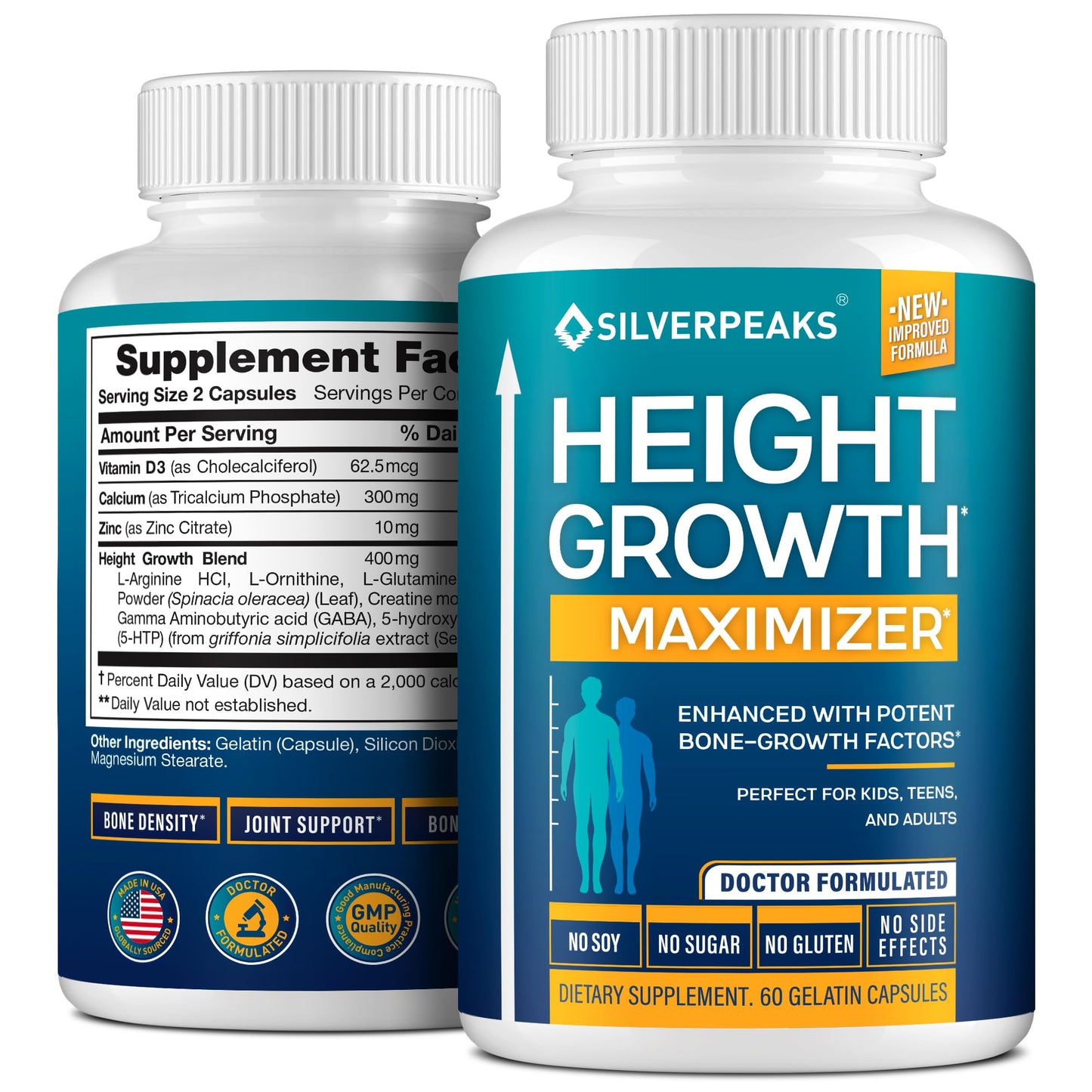 Silverpeaks Growth Capsules - Height Growth Maximizer with Calcium | Made in USA