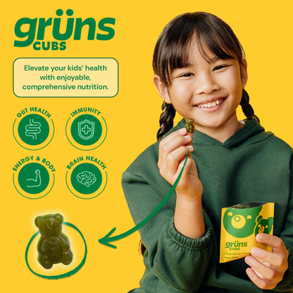Grüns Kids Multivitamin Gummies – 20+ Vitamins & Minerals, Super Greens with Spirulina & Prebiotics | 28ct