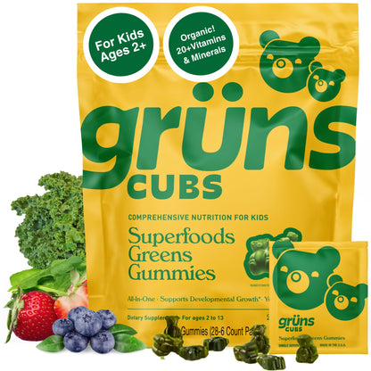 Grüns Kids Multivitamin Gummies – 20+ Vitamins & Minerals, Super Greens with Spirulina & Prebiotics | 28ct