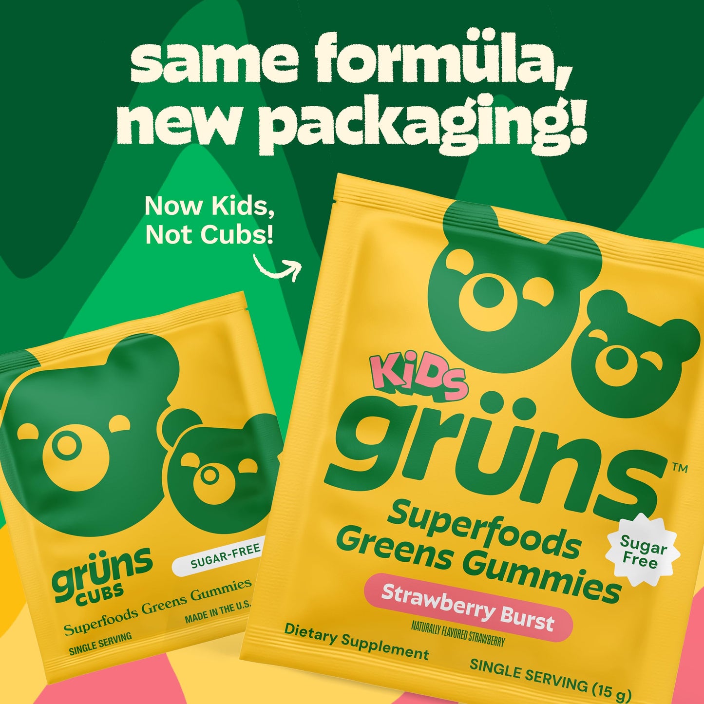Grüns Multivitamin for Kids – Sugar-Free Super Greens Gummies, 20+ Vitamins & 60 Ingredients, 28 ct