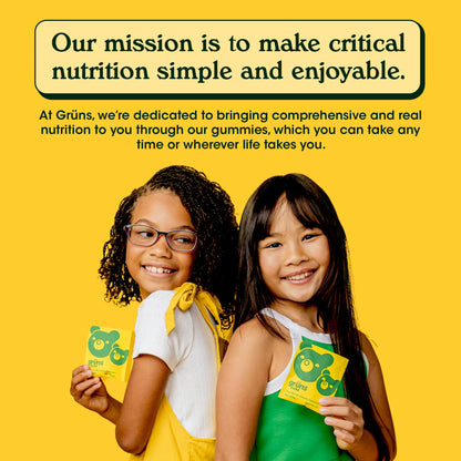 Grüns Kids Multivitamin Gummies – 20+ Vitamins & Minerals, Super Greens with Spirulina & Prebiotics | 28ct