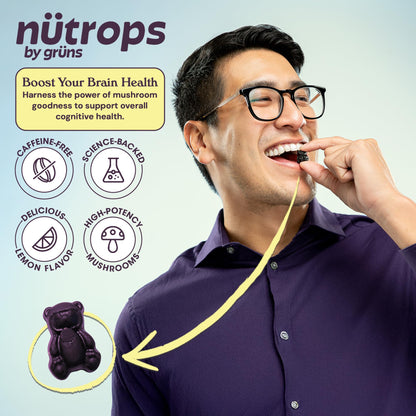 Grüns Nutrops Sugar-Free Lions Mane Gummies — Focus, Energy & Brain Health (28 Day Supply)