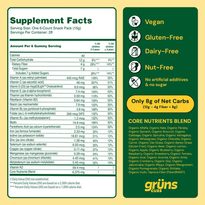 Grüns Kids Multivitamin Gummies – 20+ Vitamins & Minerals, Super Greens with Spirulina & Prebiotics | 28ct