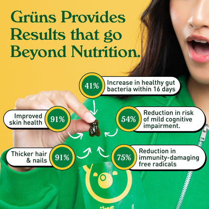 Grüns Adult Sugar-Free Super Greens Gummies – Multivitamin with 60+ Ingredients, 28 Daily Packets