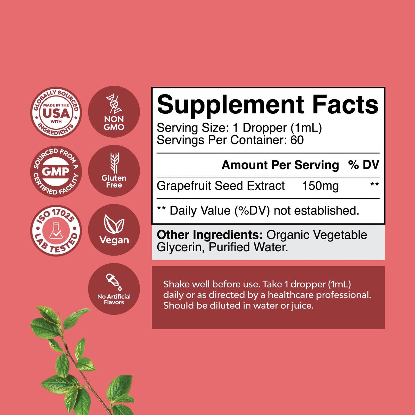 GSE Grapefruit Seed Extract Liquid – One Drop Daily | Gut Health & Immune Support | 2OZ, 60 Servings