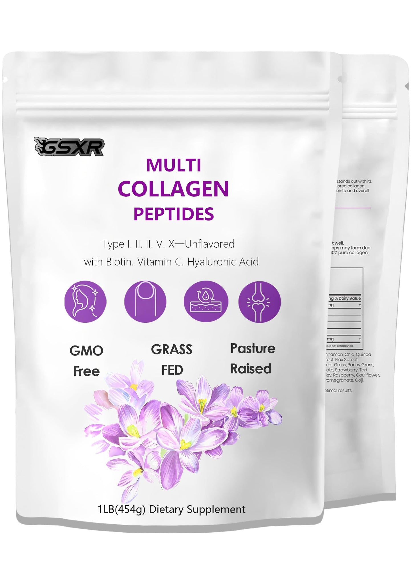 GSXR Multi Collagen Peptides Powder 1LB | Hydrolyzed Type I-X Collagen + Biotin, Hyaluronic Acid & Vitamin C